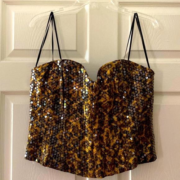 Farinae Collections Leopard Print bustier with sequins. Zipper back New Size 14 - Picture 2 of 6